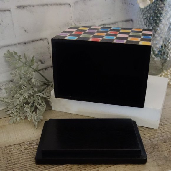Whimsy Checks Decorative Box Black Check Decor Mosaic Art Decor Colorful Checks - Picture 7 of 8